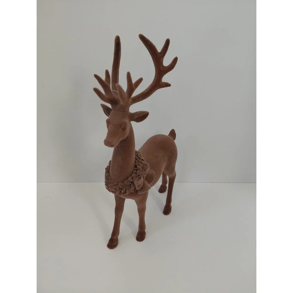 Christmas‎  Flocked Reindeer 12 x 7 Inches Brown NWT